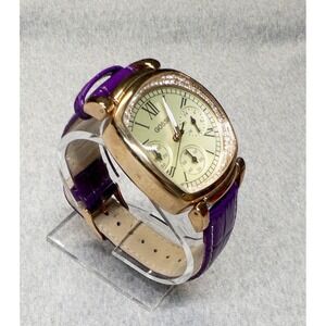 Gossip GSP866 Womens 40mm Chronograph Watch Jeweled Bezel Purple Leather Band